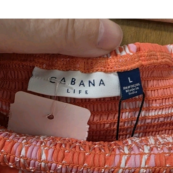 NWT Cabana Life Dress Sz L  Coral Geo Coverlex Smocked Off The Shoulder UPF 50+ - Picture 8 of 15